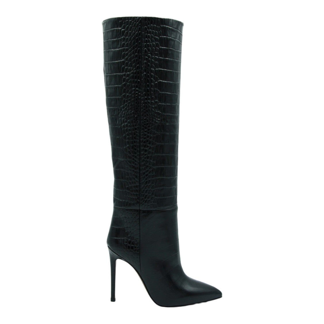 Paris Texas Knee-High Stiletto Boots With Textured Crocodile Pattern