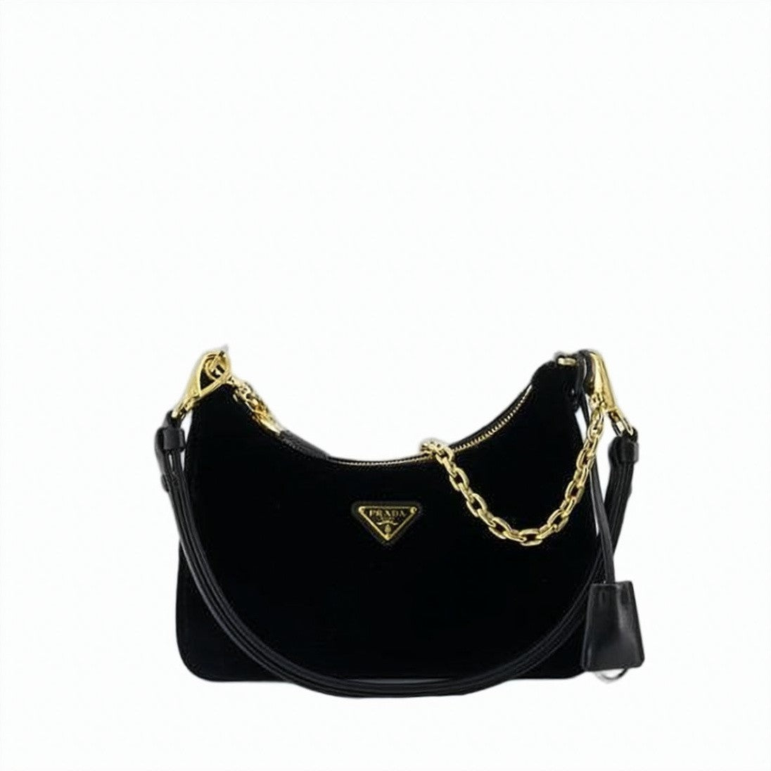 Prada Curved Leather And Fabric Shoulder Bag