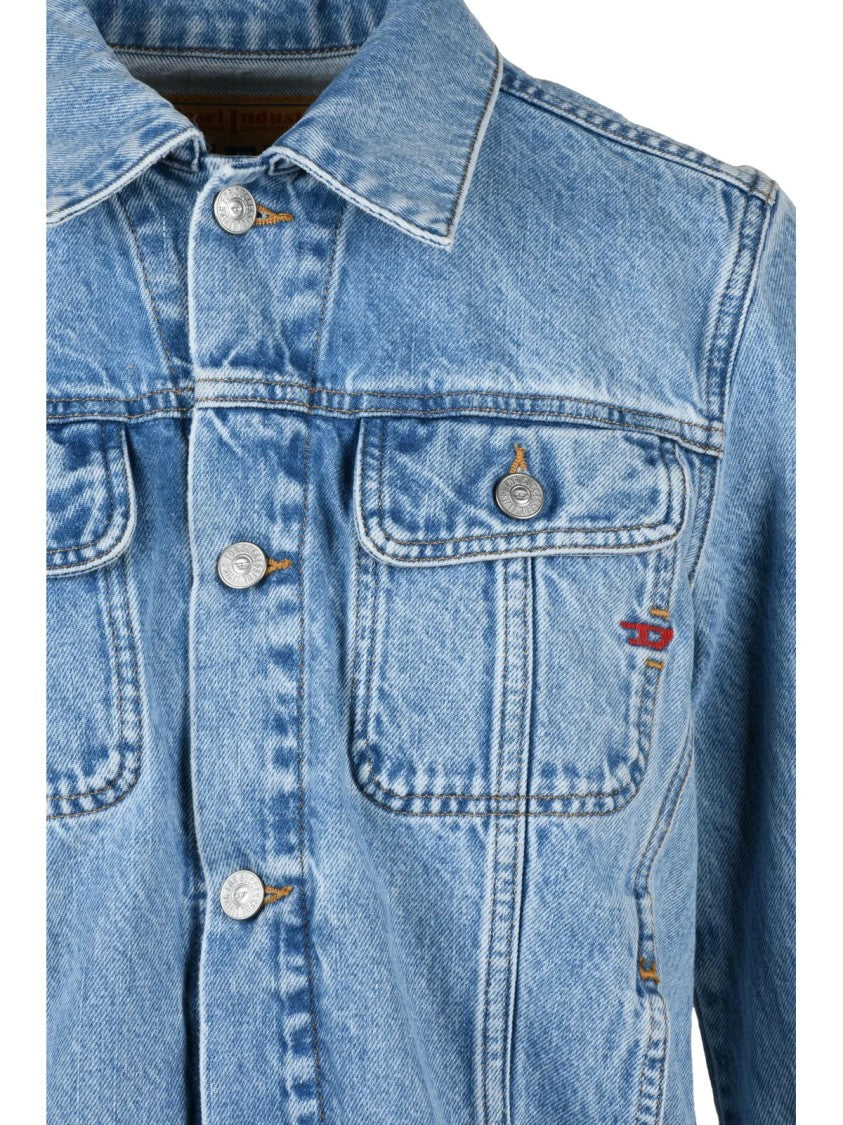 Diesel Light Blue Button-Up Denim Jacket With Flap Pockets