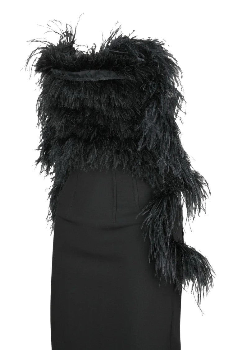 Sportmax Midi Dress With Ostrich Feathers - Black