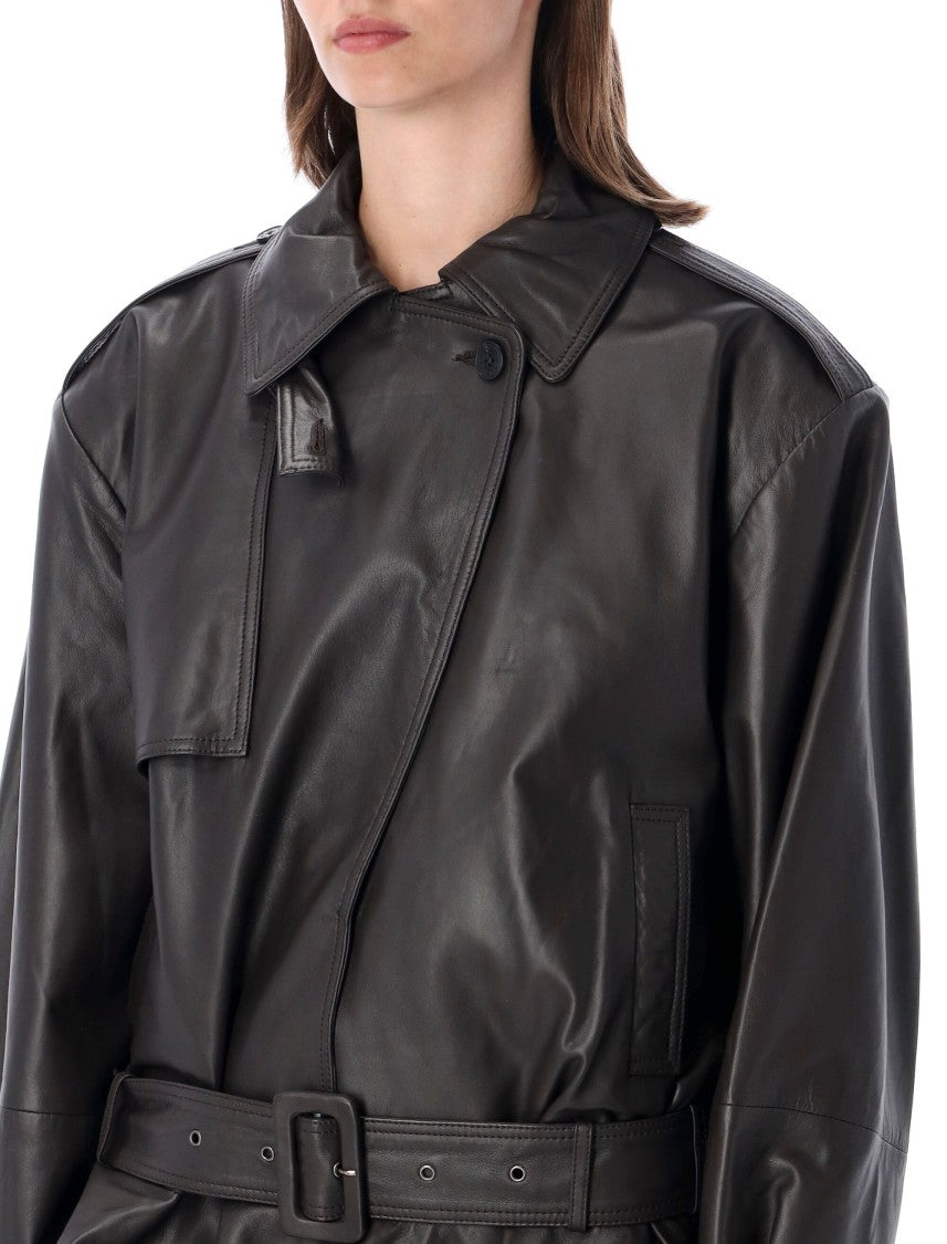 Rotate Structured Peplum Biker Jacket In Soft Lambskin Leather
