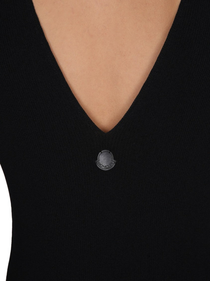 Moncler V-Neck Knit Dress With Moncler Logo Detail