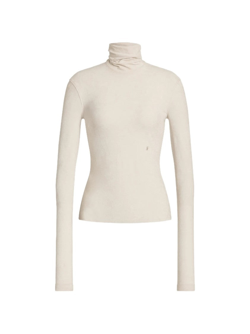 Alberta Ferretti Neutrals Triacetate Blend Fitted Turtleneck Top