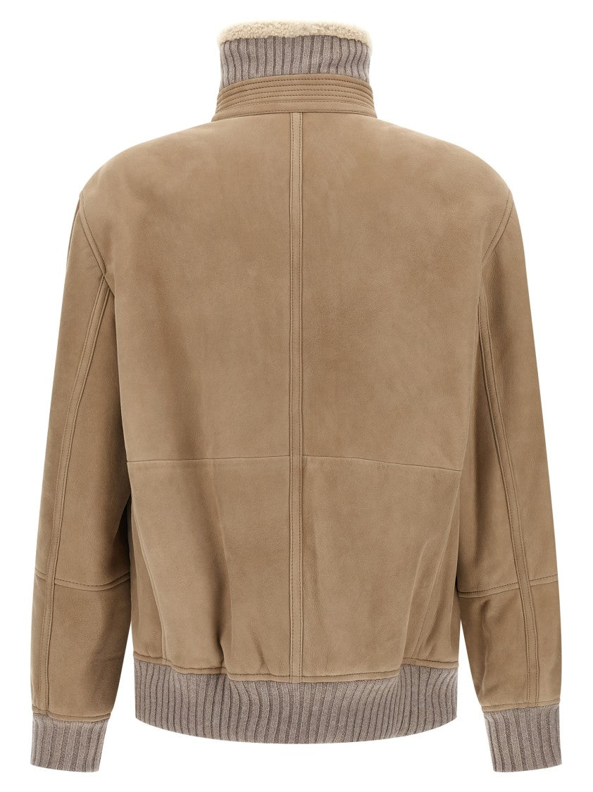 Brunello Cucinelli Suede And Sherling Curly Bomber Jacket
