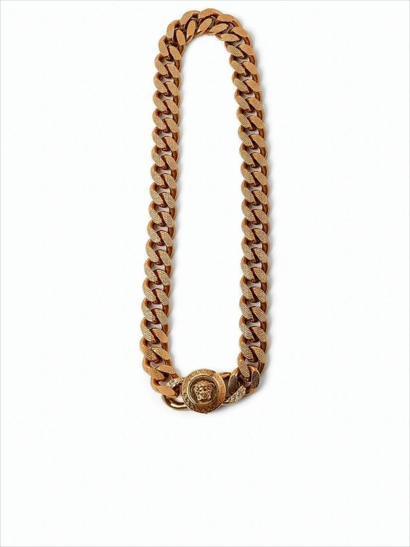 Versace Textured Gold-Tone Metal Chain Necklace With Medusa Clasp