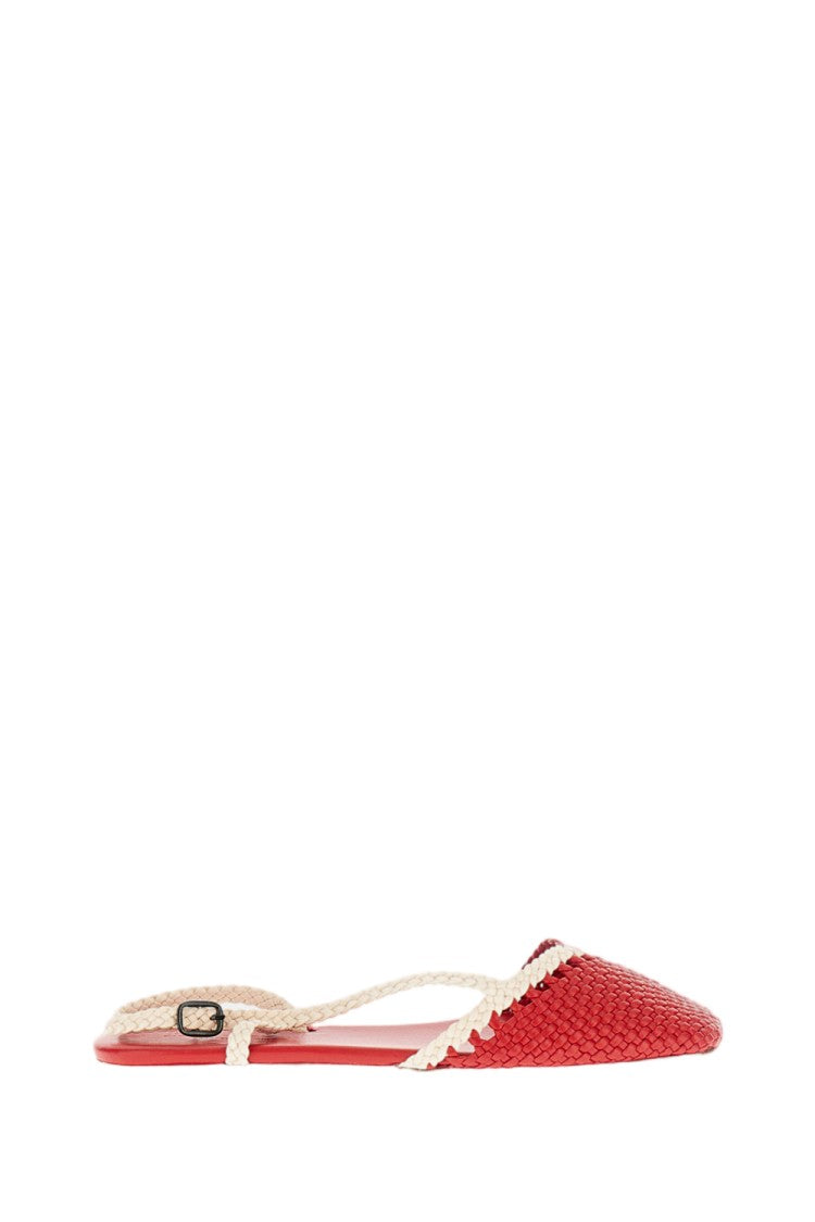Hereu Woven Leather Slingback Flats With Adjustable Buckle Strap