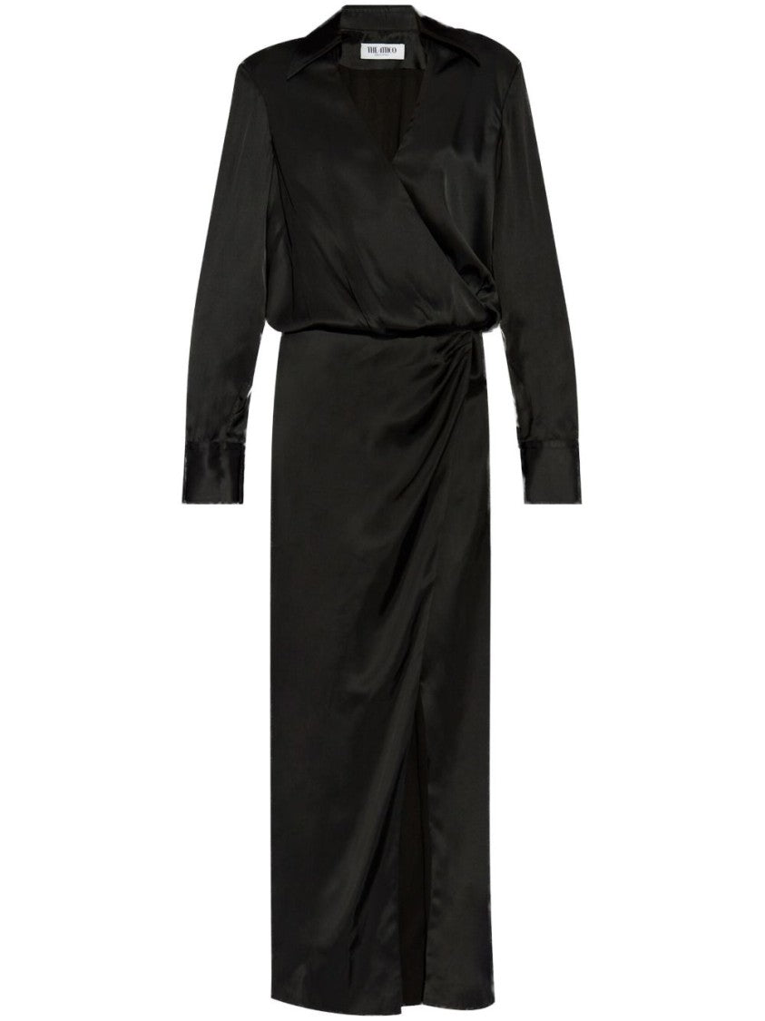 The Attico Long Black Satin Shirt Dress
