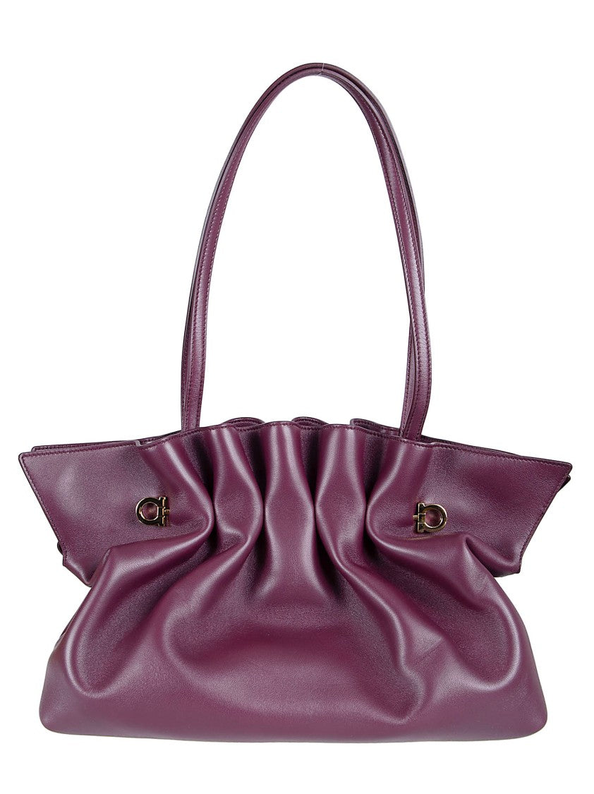 Ferragamo Gathered Lamb Leather Shoulder Bag With Versatile Straps