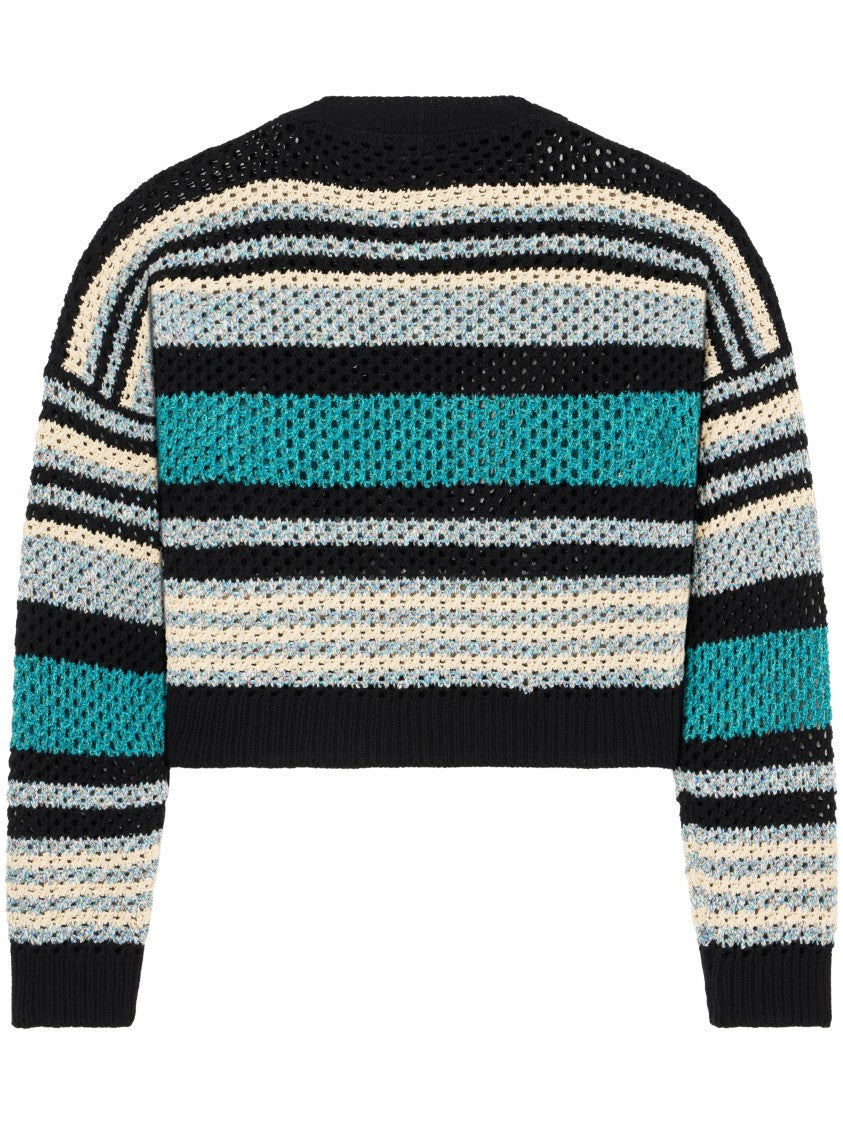 Alanui Cropped Ocean Stripes Sweater With Textured Loose Knit