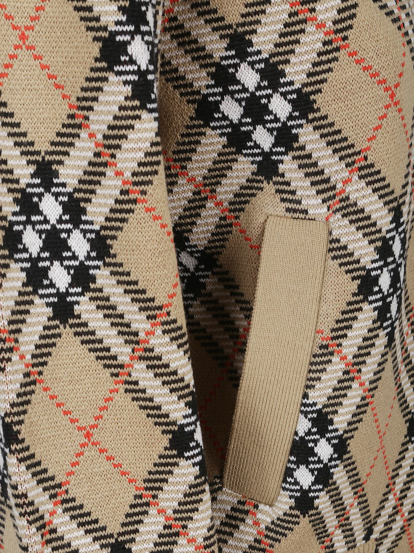 Burberry Beige Checked Cardigan With Ribbed Finish