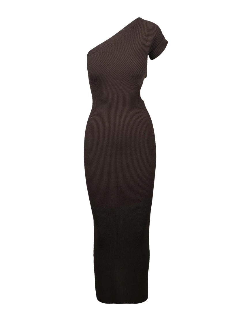 Max Mara Asymmetrical One-Shoulder Midi Knit Dress With Ribbed Texture