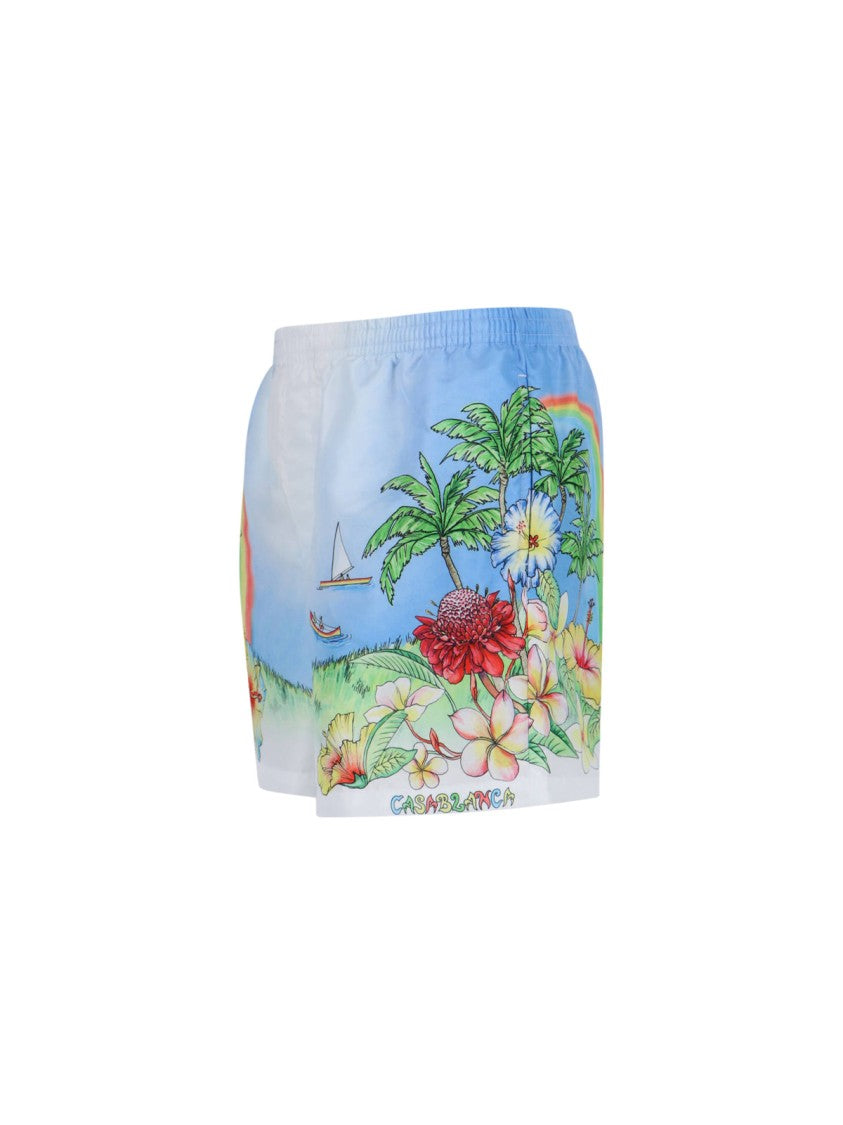 Casablanca Mid-Rise Elasticated Aloha Print Shorts From Casablanca