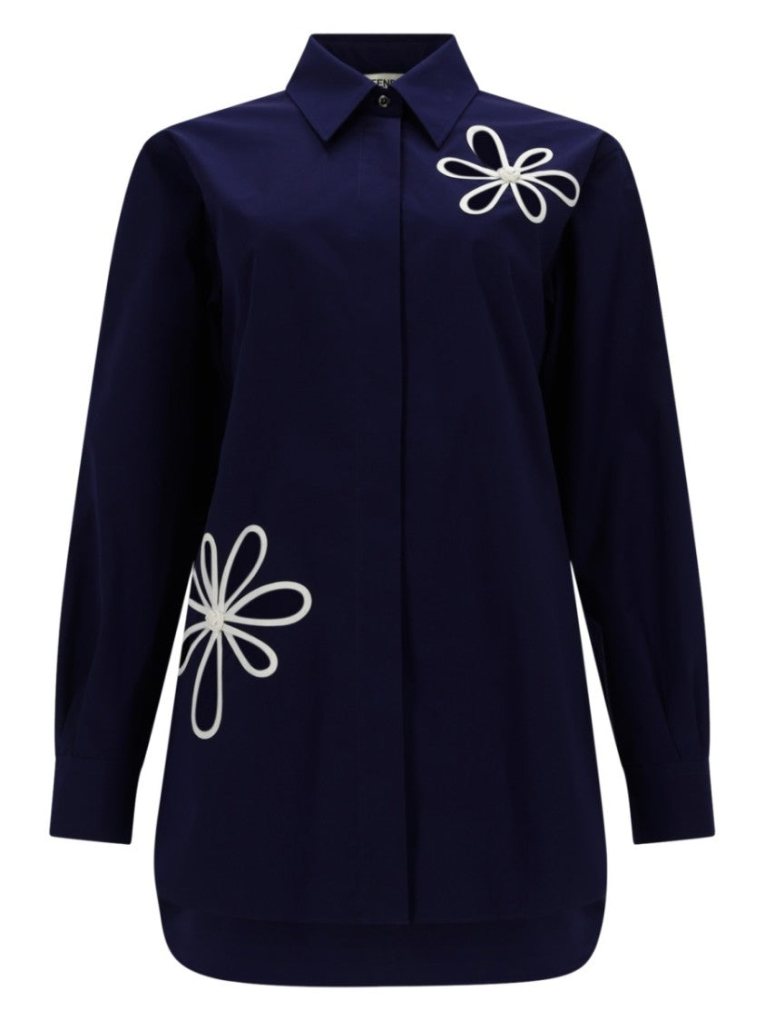 Fendi Poplin Floral Embellished Cotton Shirt