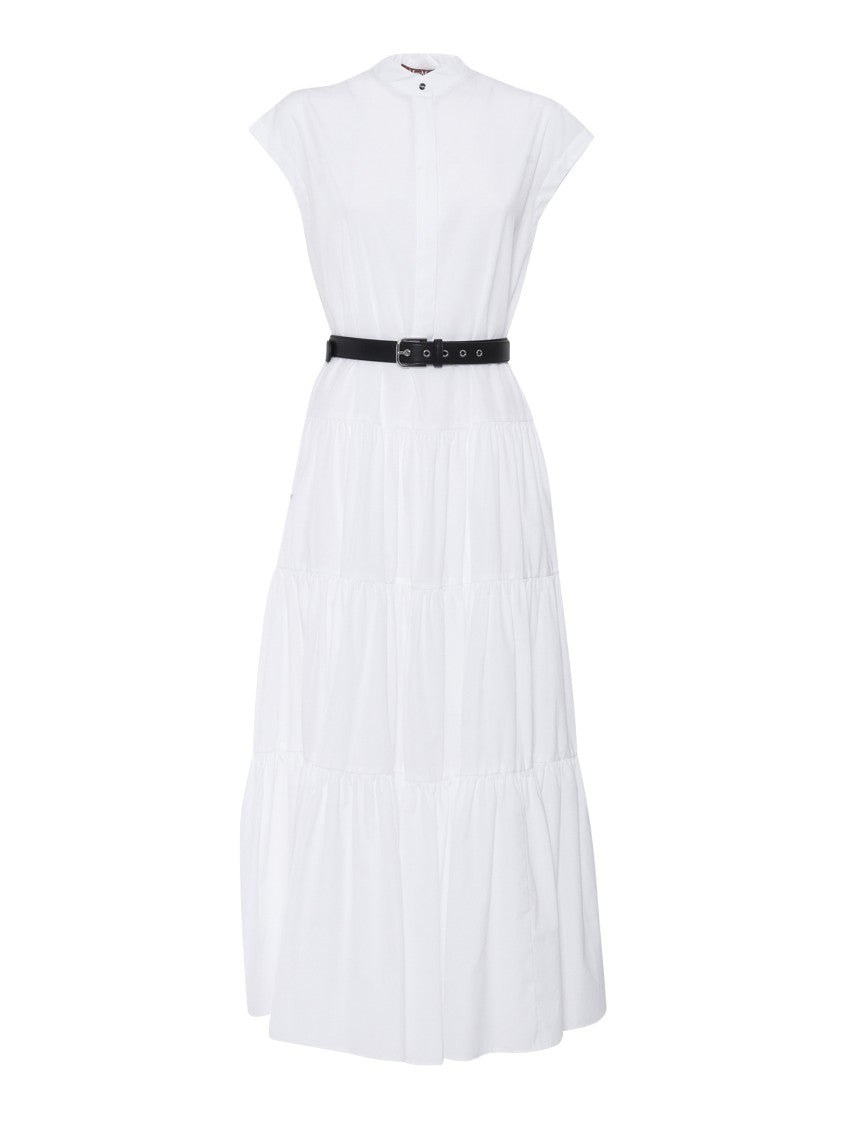 Max Mara Tiered White Midi Dress With Classic Button-Up Front
