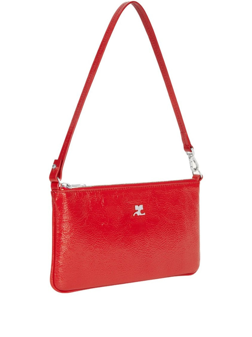 Courrèges Rectangular Handbag With Glossy Textured Finish And Silver Hardware