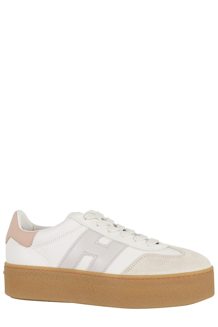 Hogan Brown Lace-Up H Side-Logo Leather Sneakers