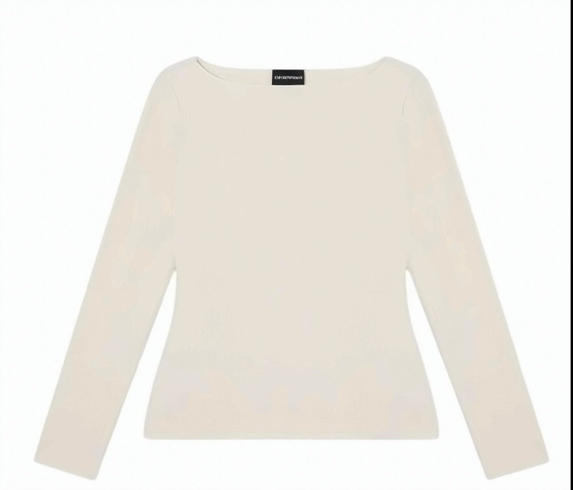 Emporio Armani Boat Neck Stretch Jersey Textured Sweater