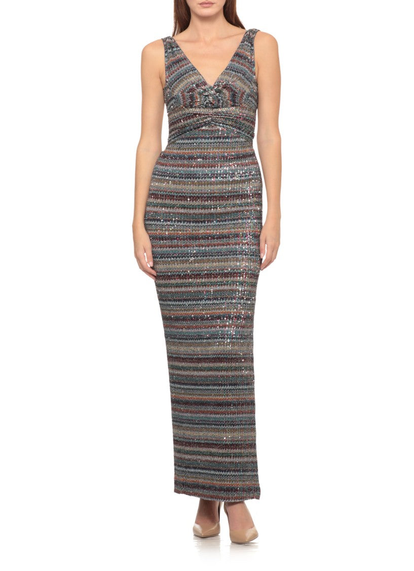 Missoni Multicolor Sequined Lurex Twist Detail Viscose Midi Dress