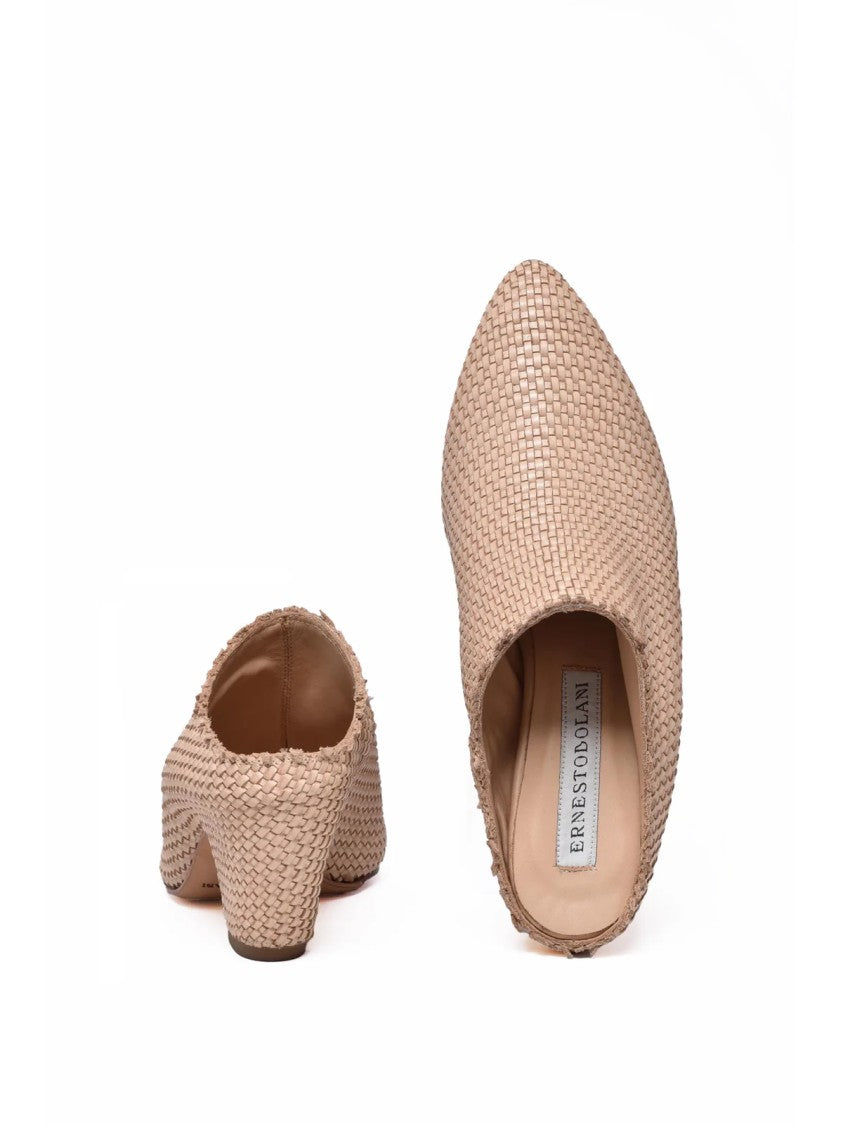 Ernesto Dolani Woven Covered-Heel Pointed-Toe Leather Sabots