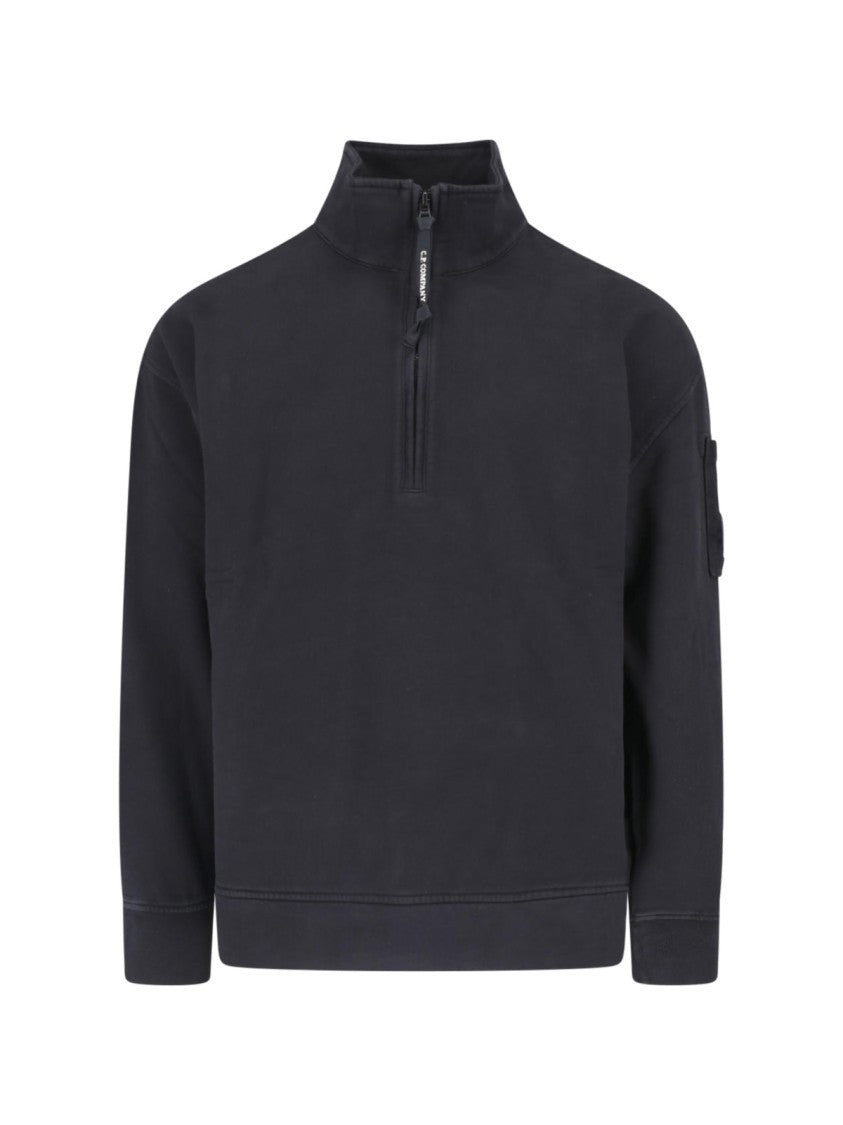 C.P. Company Black Cotton Logo Zip-Through Knit