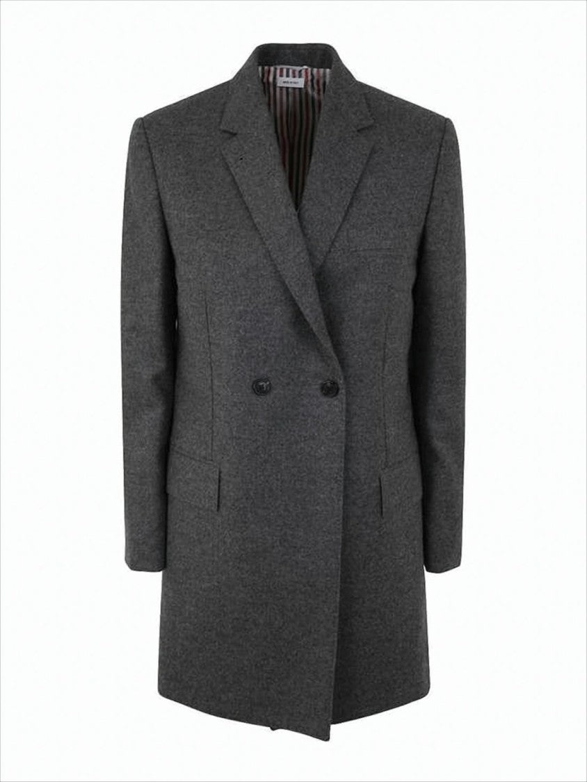 Thom Browne Double-Breasted Tailored Coat With Notched Lapels And Striped Detailing