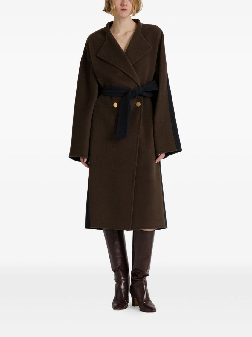 Alberta Ferretti Long Wool Coat With Wrap Design And Contrasting Belt
