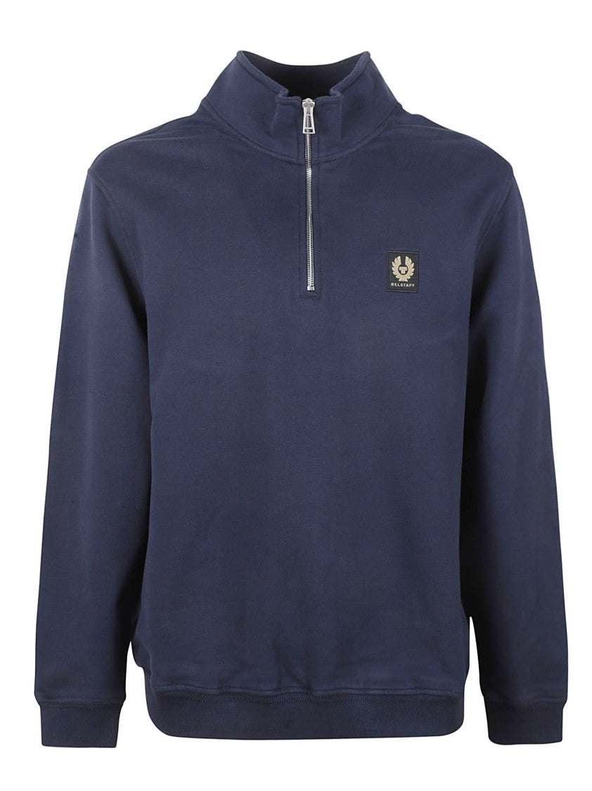 Belstaff Quarter-Zip Black Cotton Pullover With High Collar