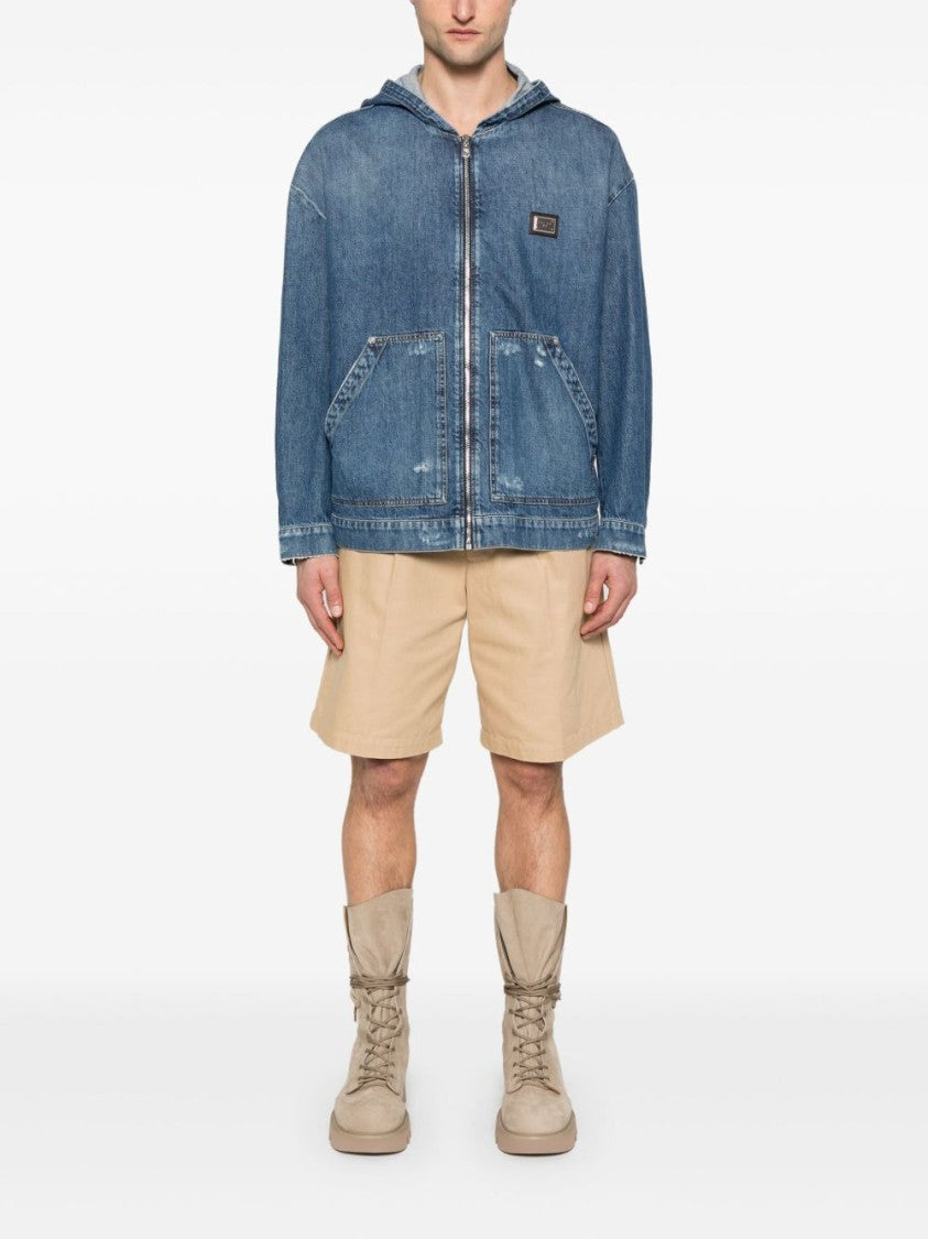 Dolce & Gabbana Indigo Blue Denim Casual Jacket With Classic Hood