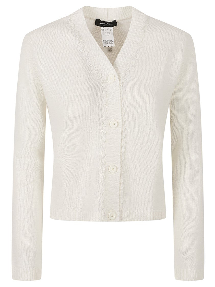 Fabiana Filippi Cropped Cardigan Sweater With V-Neckline And Subtle Ribbed Details