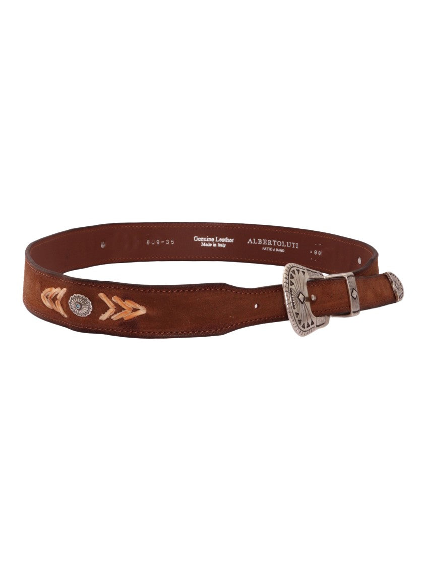 Alberto Luti Brown Suede Leather Studded Western Belt