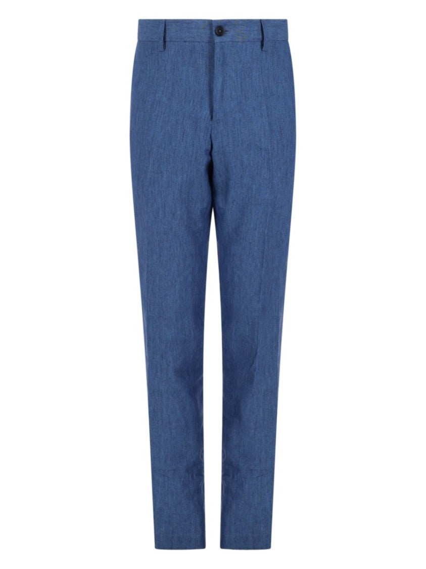 120% Lino Medium Blue Textured Linen Trousers