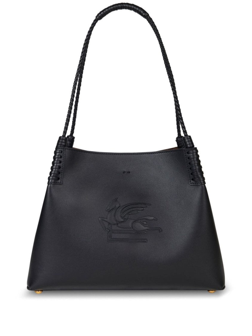 Etro Smooth Grain Black Leather Bag With Braided Handles
