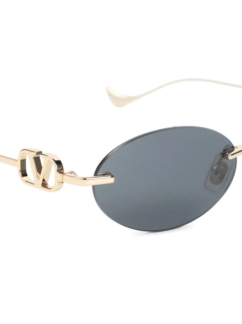 Valentino Black Rimless Oval Gold-Tone Metal Sunglasses