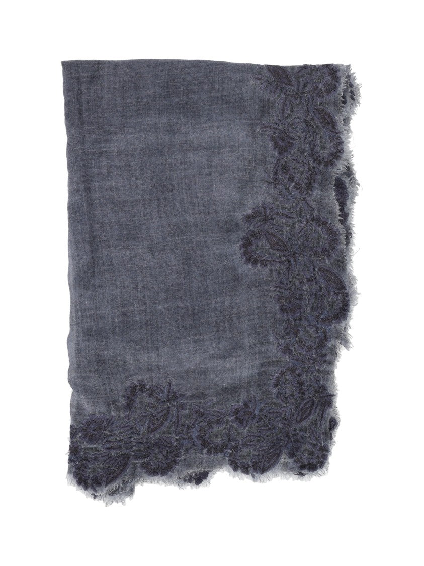 Faliero Sarti Rectangular Embroidered Scarf With Frayed Edges