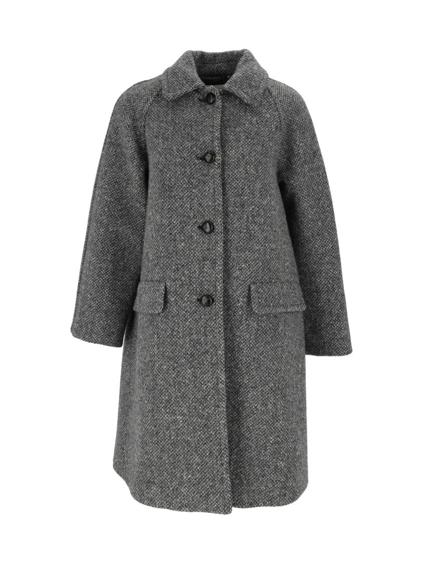 Max Mara Grey Latino Herringbone Flared Coat