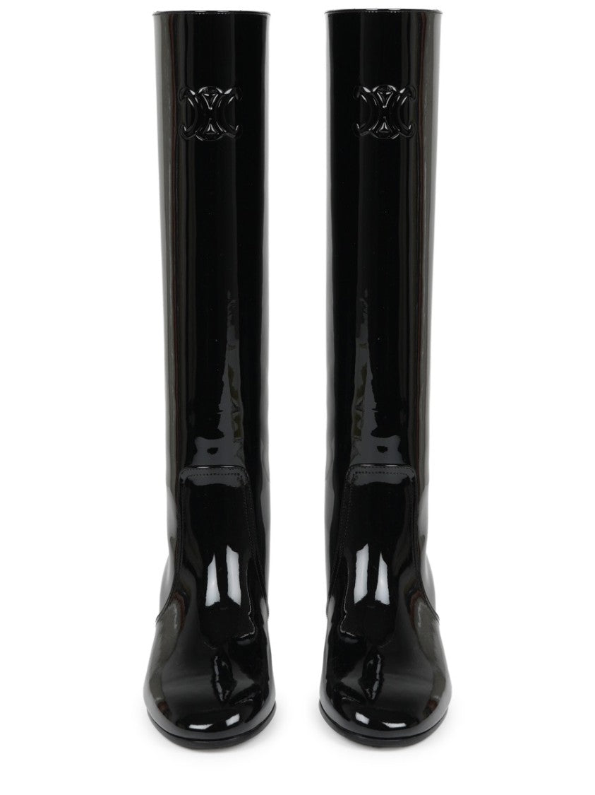 Celine Black Triomphe Glossy Leather High Boots