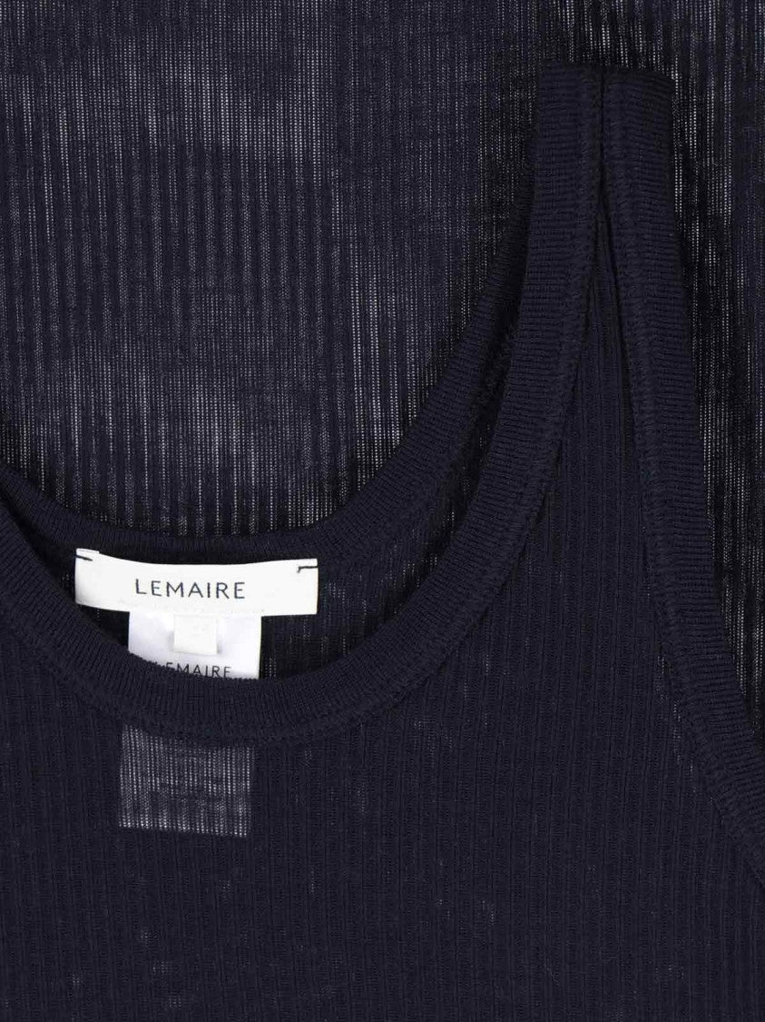 Lemaire Dark Blue Ribbed Silk Blend Top