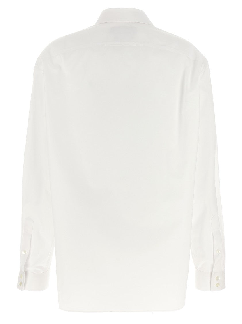 Gucci Pointed Collar Cotton Poplin Shirt With Embroidered Logo