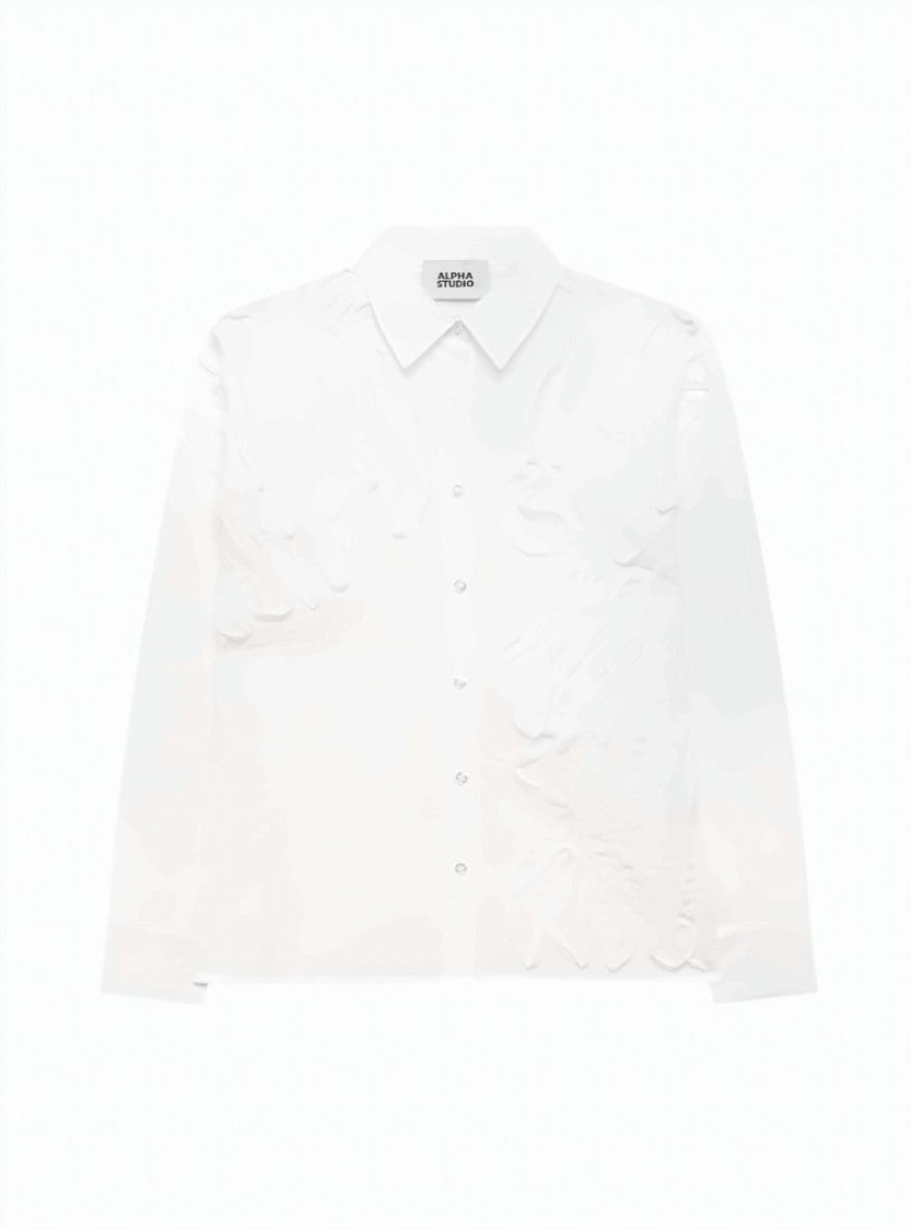 Alpha Studio Raw-Cut Ruffled Cotton Shirt