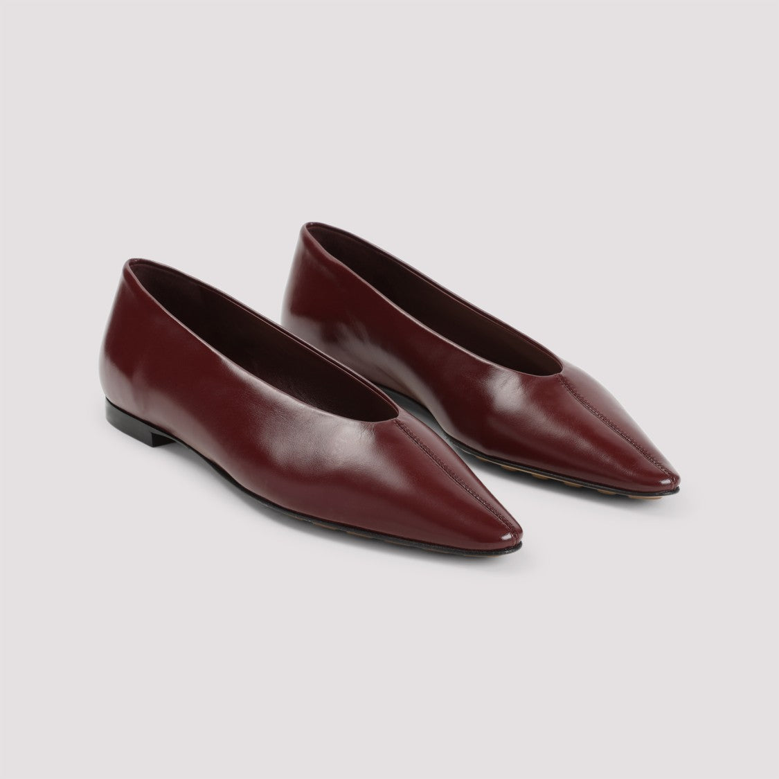 Bottega Veneta Pointed Toe Nappa Leather Flats With Glossy Finish