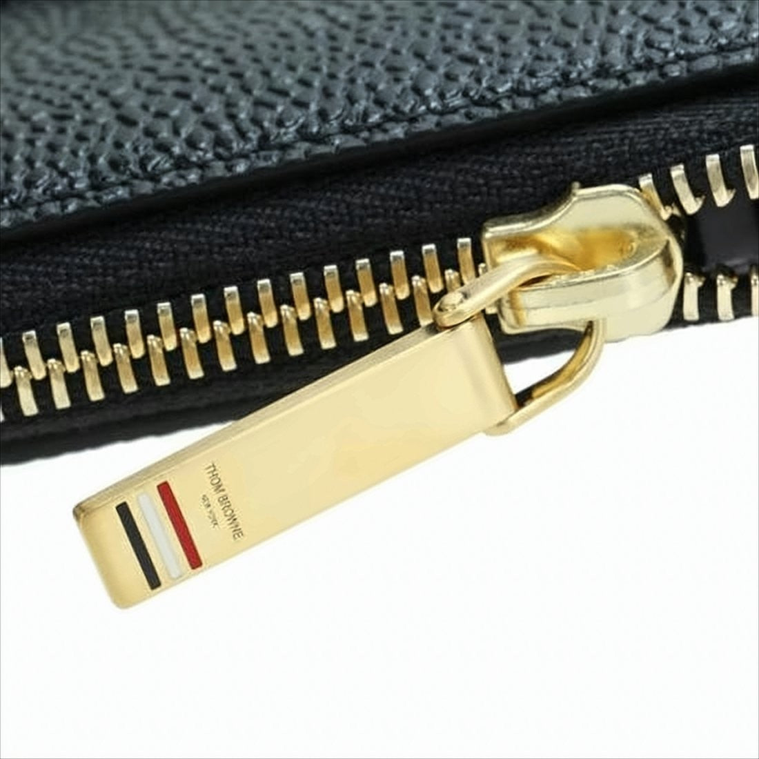 Thom Browne Textured Leather Clutch With Gold-Zipper Closure And Tricolor Accents