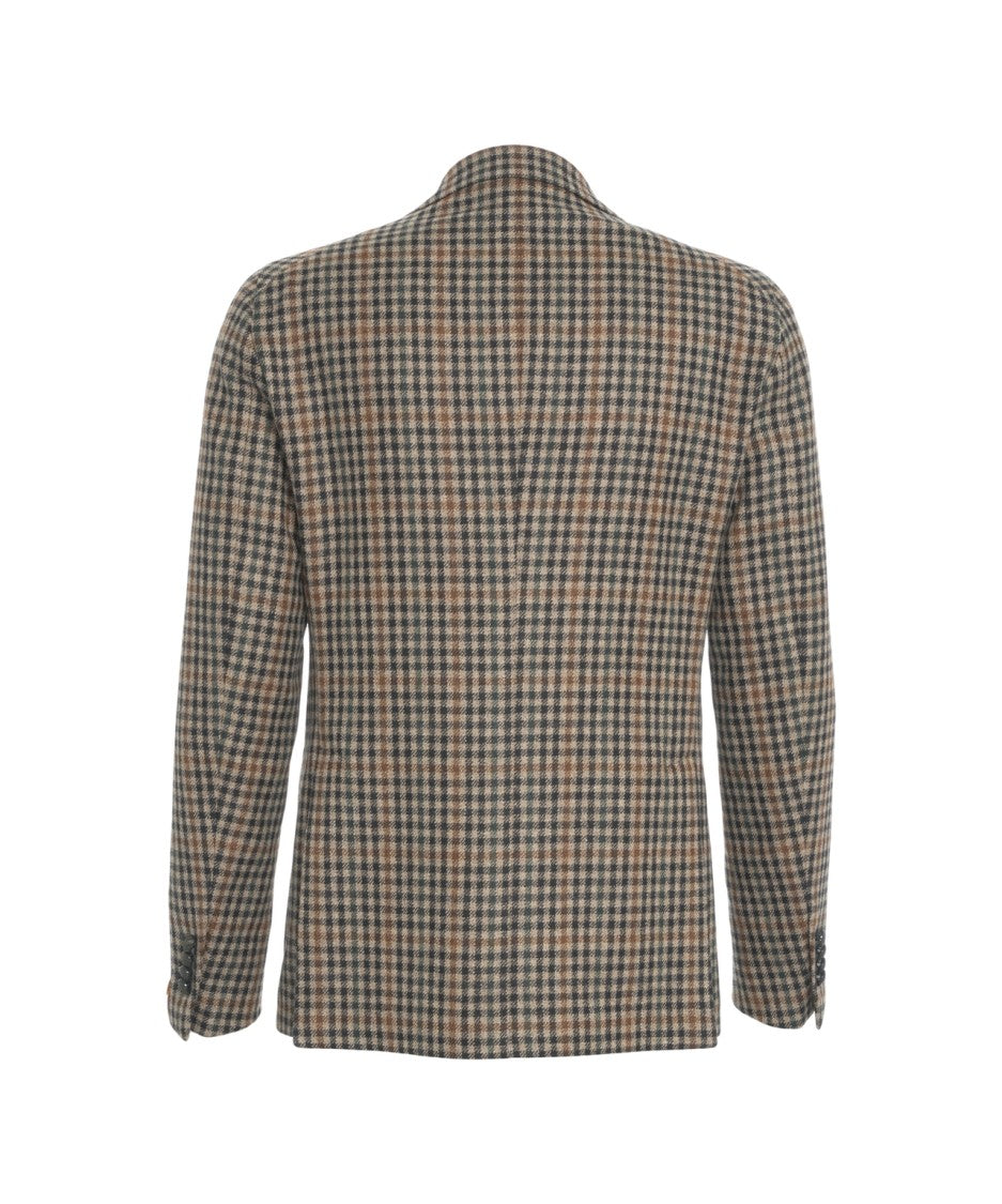 Tagliatore Sophisticated Check Pattern Blazer With Peak Lapels