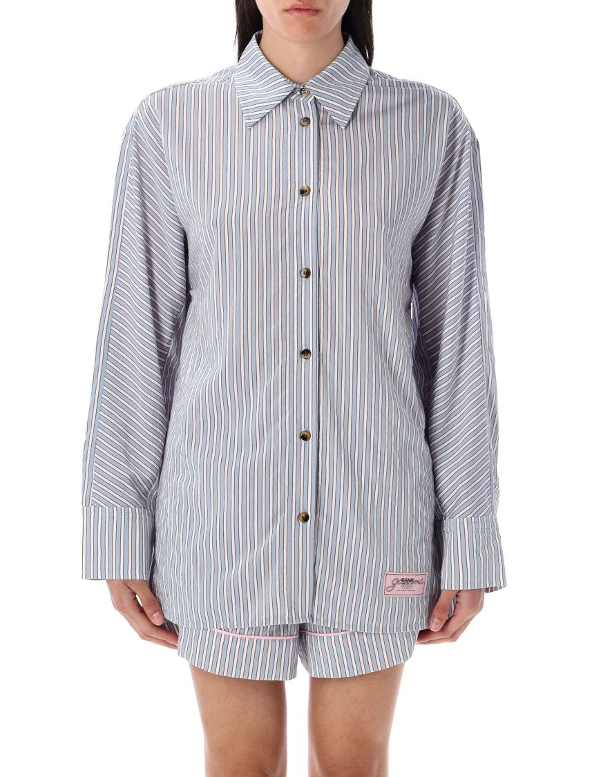 Ganni Candy Striped Button-Down Shirt With Relaxed Silhouette