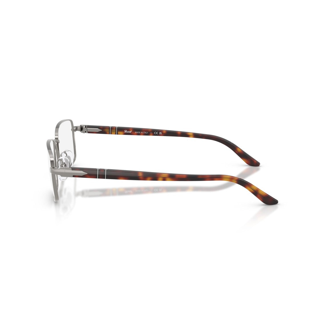 Persol Rectangular Metal Frame Eyeglasses With Tortoiseshell Accents