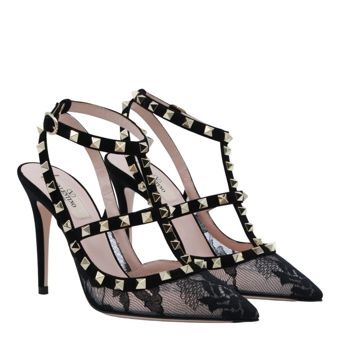 Valentino Garavani Pointed Toe Pumps With Black Lace Overlay