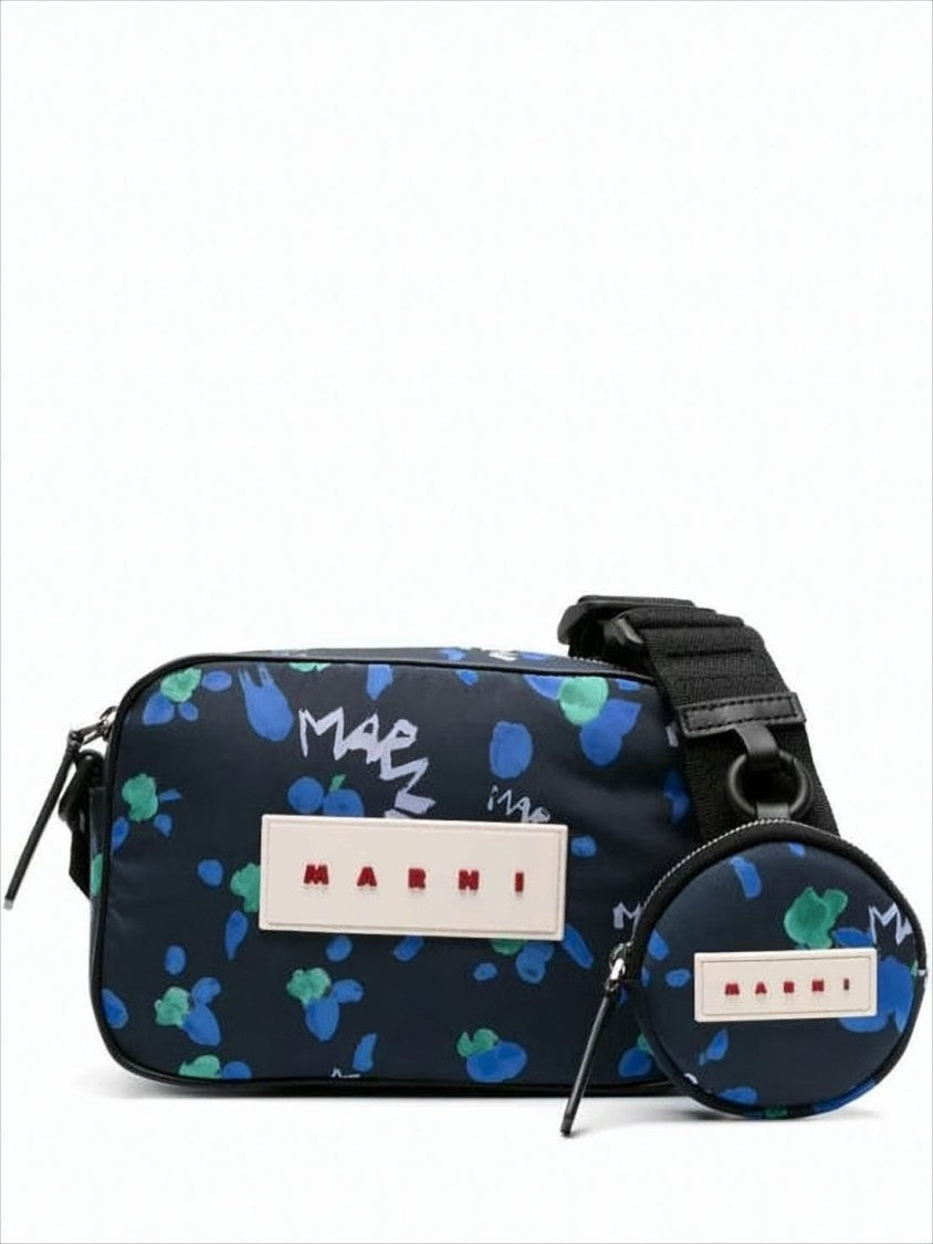 Marni Rectangular Crossbody Bag With Floral Print And Leather Accents