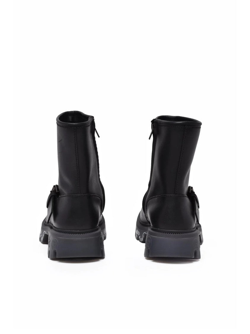 Premiata Black Leather Buckle Biker Boots