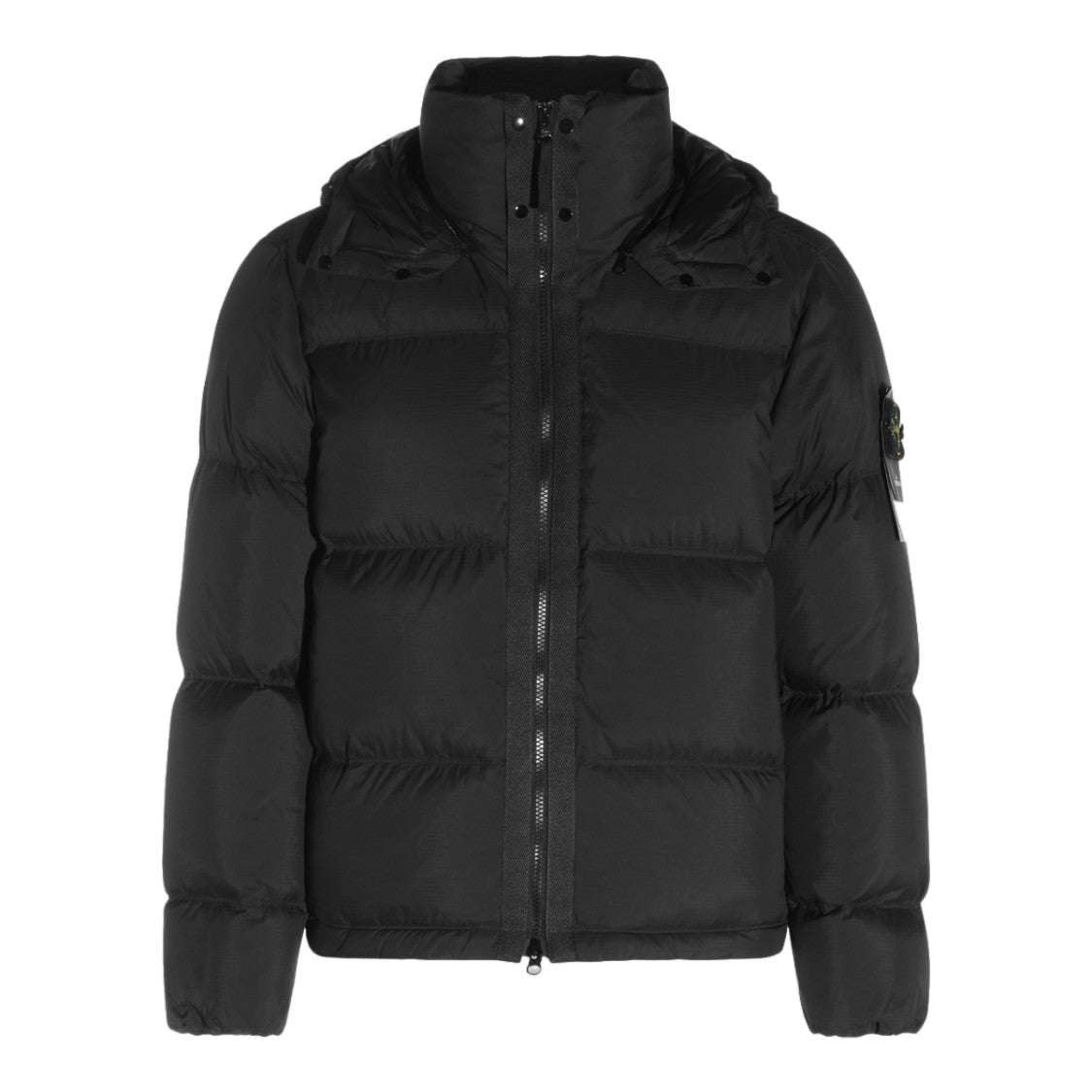 Stone Island Insulated Black Puffer Jacket With Detachable Hood And High Collar
