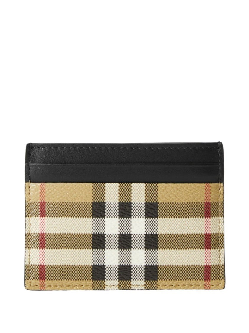 Burberry Beige Check Card Holder With Brown Leather Trim