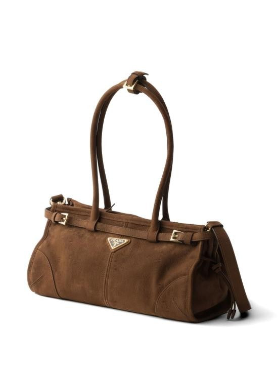 Prada Gold-Tone Textured Calf Leather Shoulder Bag
